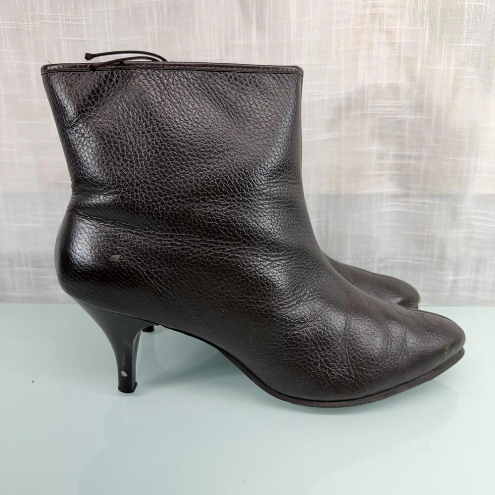 Vintage 1960s Brown Leather Ankle Boots Kitten Heel Talon Zipper  10B Quiet Lux - Picture 2 of 9